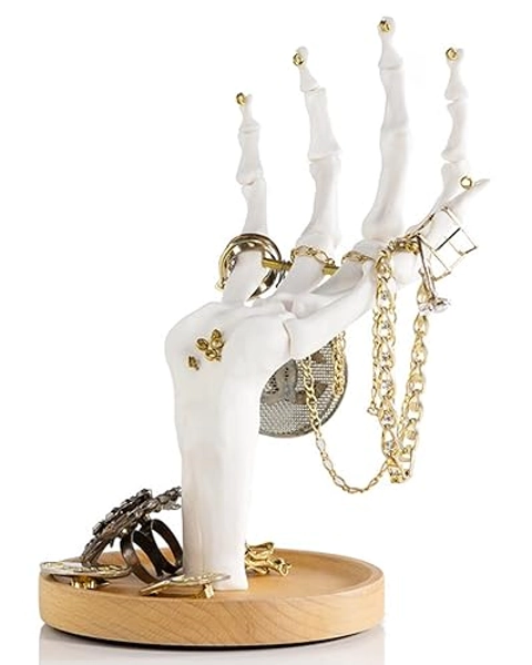 Suck UK Skeleton Hand Ring Holder & Jewelry Stand Earring Organizer & Necklace Holder For Gothic Decor Halloween Decorations & Bedroom Accessories Bracelet Holder & Organizer White