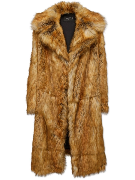 single-breasted faux-fur coat