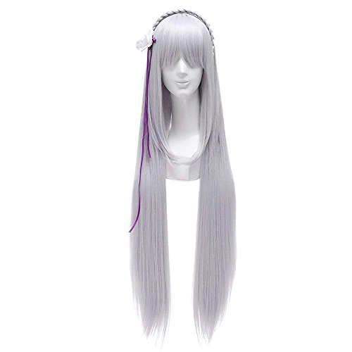 New!! Re:Life In A Different World From Zero Emilia Cosplay Wig Silver White Long Anime Wigs Women Costume Hair With Braid