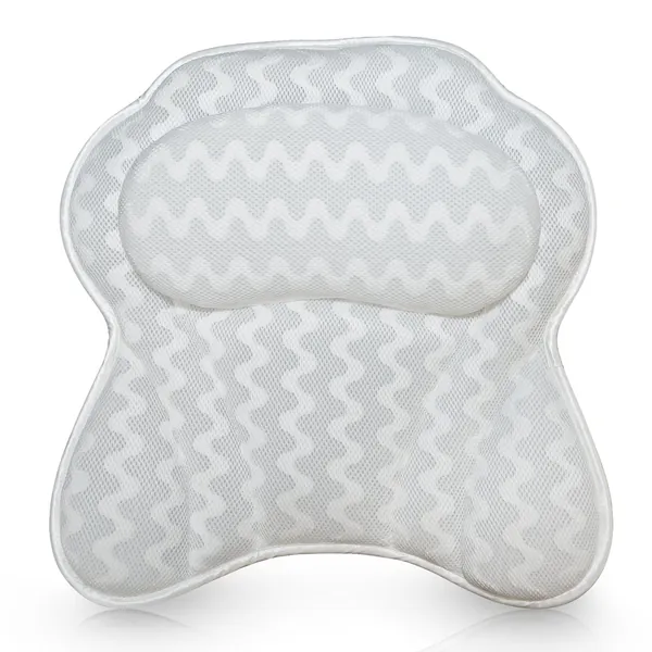 Bath Haven Bath Pillow Bathtub Pillow Back Neck Support Pillow, Spa Cushion for Tub, Relaxing Headrest Bath Pillow, Portable Washable Bathtub Accessories with 3D Air Mesh Thick Soft Bath Pillow, White