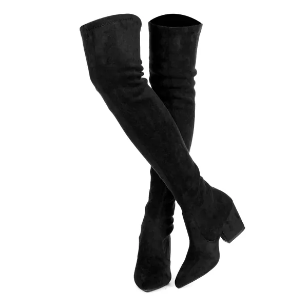 Thigh High Block Heel Boot Women Pointed Toe Stretch Over The Knee Boots