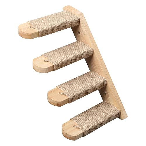 FUKUMARU Cat Climbing Shelf Wall Mounted, Four Step Cat Stairway with Jute Scratching for Kitten Perch Platform Walls Furniture - Right to Left - Right to Left
