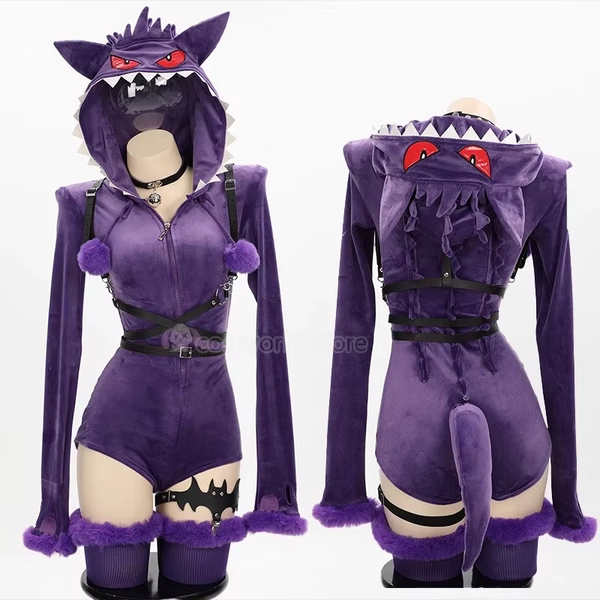 Anime Gengar Cosplay Costume Women Sexy Hooded Bodysuit Tail Socks Suit Bunny Girl Cartoon Plush Pajamas Kawaii Jumpsuit Uniform - AliExpress
