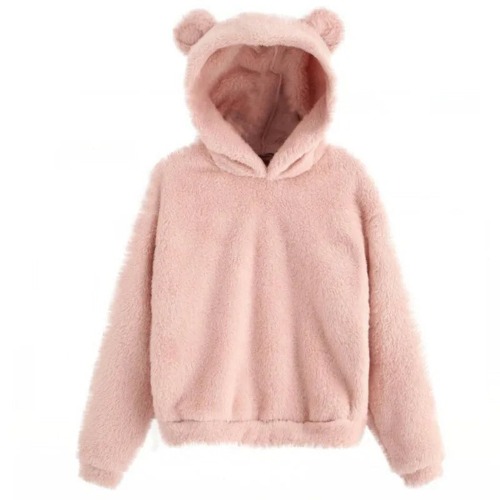 Snuggle Bunny: Adorable Plush Hoodie - Pink / M