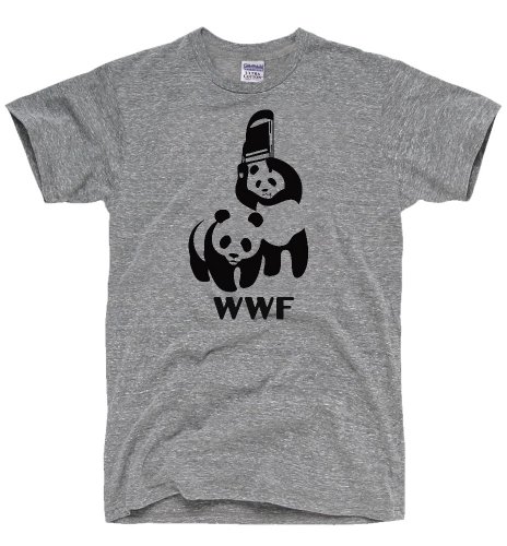 WWF Funny Panda Bear Wrestling T Shirt Heather Grey - M - Heather Grey