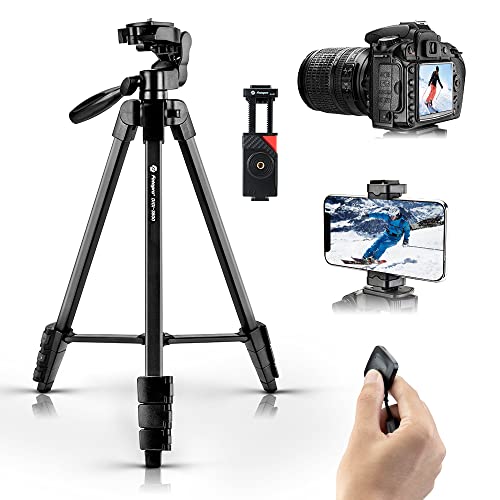 Fotopro Camera Tripod for Canon Nikon Sony Aluminum Portable Phone Tripod with 3 Way Swiel Pan Tilt Head Mobile Phone Holder Wireless Remote Carry Bag Lightweight Tripod for DSLR Vlogging Load up 2kg