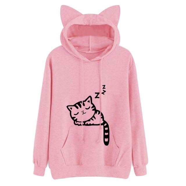 Relaxing Cat Hoodie - Pink / M