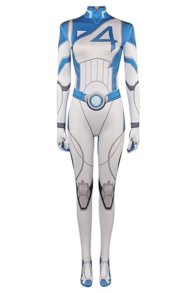 Woman Invisible Costume Susan Storm Cosplay, Strategist Hero Jumpsuit Outfits Blue One-Piece Halloween Dress up