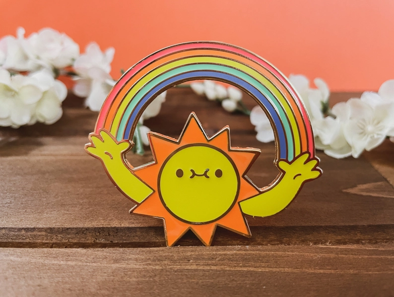 Sun and Rainbow Enamel Pin | Cute Sun Enamel Pin | Sun Enamel Pin | Rainbow Enamel Pin | Sunshowers Enamel Pin | Large Rainbow Pin