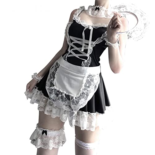 mzenuop Maid Outfit Halloween Maid Dress Cosplay Sweet Classic Apron Maid Costume with Socks - Small/Medium