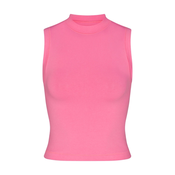 COTTON JERSEY MOCK NECK TANK | SUGAR PINK