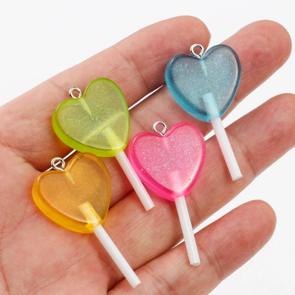 10PCS Glitter Hearts Shape Lollipop Resin Pendants Cute Candy Charms for Jewelry Making Supplies Diy Earings Keychain Findings - AliExpress 36
