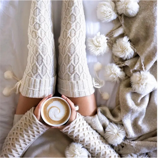 Cozy Thick Knitted Thigh High Socks for Fall and Winter