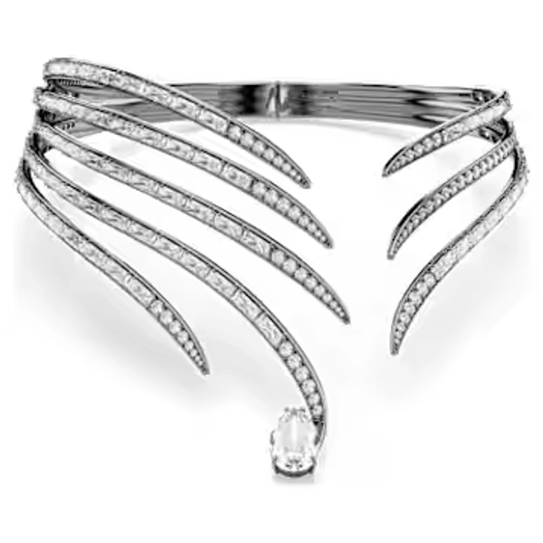 The Vienna Collection choker, Feather, White, Ruthenium plated