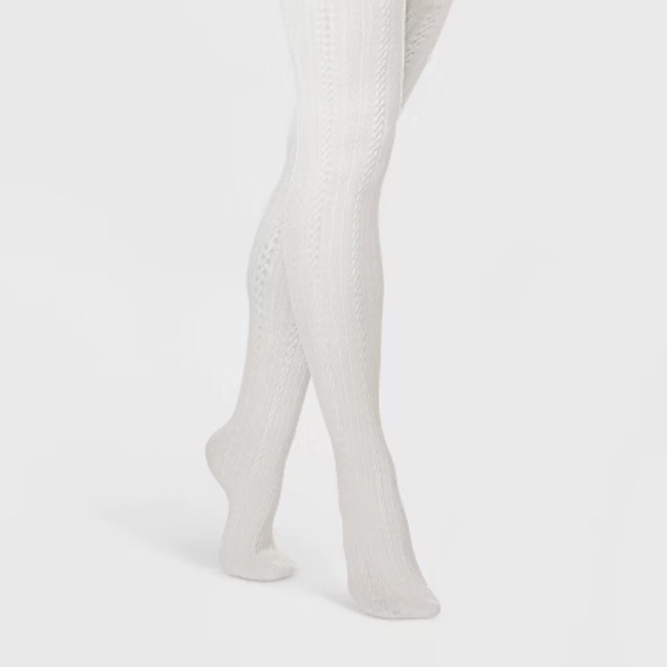 Women's Cable Fleece Lined Tights - A New Day™ Ivory L/XL