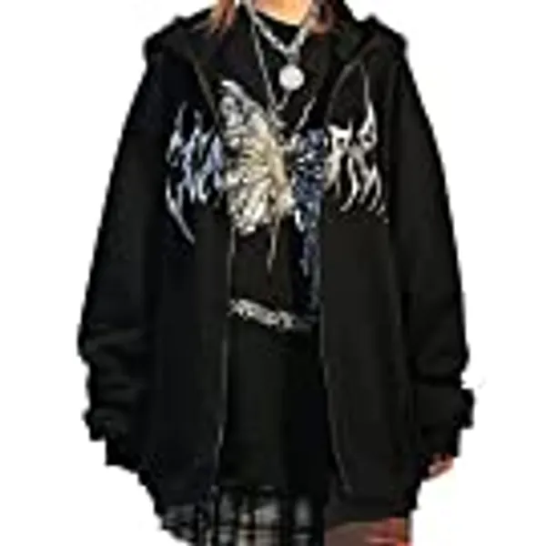MISSACTIVER Women’s Casual Graphic Printed Hoodies Oversized Zip Up 90S E-Girl Streetwear Grunge Jacket