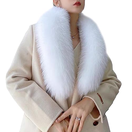 HonSerm Faux Fur Soft Warmer Collar Women's Neck Scarf, Shawl Wraps for Winter Coat - White - 3.9x39 inch