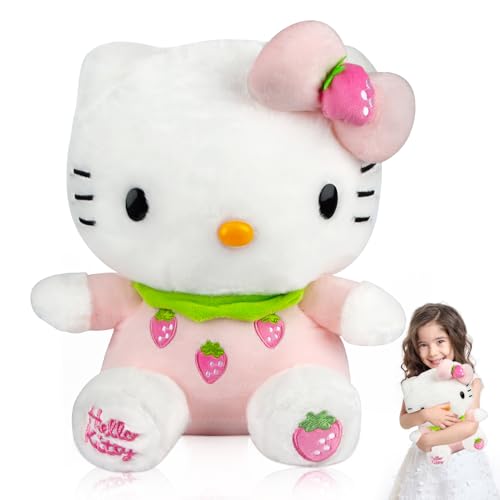 Xingsky Cat Plush, Hello Kitty Plüschtier 30cm Cat Plushie Kawaii kuscheltiere für Kinder Mädchen Erwachsene Geburtstage Weihnachten Party - kleine Erdbeere - B