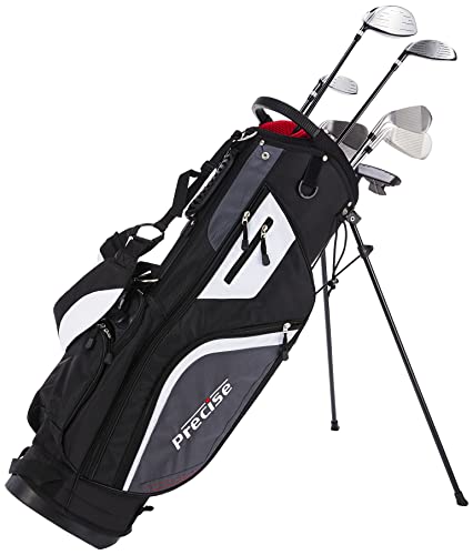 Precise M5 Men's Complete Golf Clubs Package Set Includes Titanium Driver, S.S. Fairway, S.S. Hybrid, S.S. 5-PW Irons, Putter, Stand Bag, 3 H/C's - Right Hand