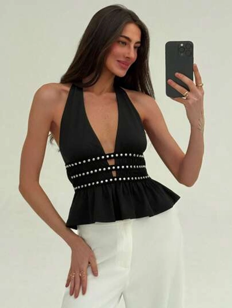 Aloruh Women's Casual Minimalist Halter Halter Top, Daily Wear Concert Women Rave Festival Country Concert Ibiza Nashville Western Wear Women Western Boho Streetwear Tropical Gyaru Western Wear Women Western Gyaru Streetwear