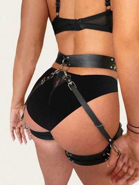 1 Stück schwarzer Leder Körperdekorations-Gürtel, eng anliegend, verstellbar, sexy Formwäsche, Alltagskleidung, Halloween Kostüm Accessoire, Rave