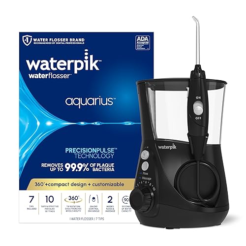 Waterpik Aquarius Water Flosser Professional For Teeth, Gums, Braces, Dental Care, Electric Power With 10 Settings, 7 Tips For Multiple Users And Needs, ADA Accepted, Black WP-662, Packaging May Vary - Black