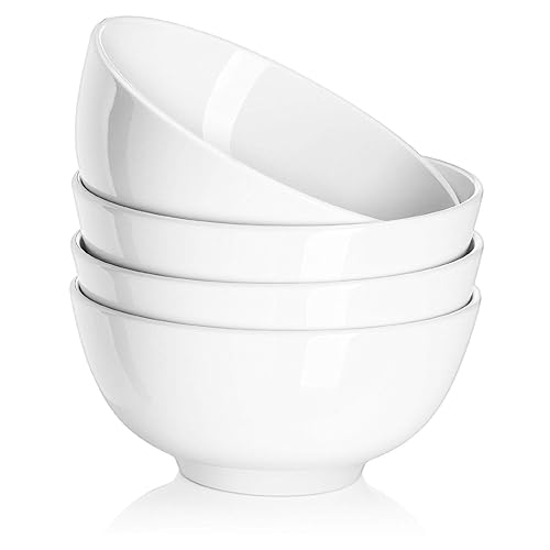 DOWAN 22 OZ White Ceramic Bowls Set of 4 - Perfect for Soup Bowls for Kitchen, Cereal Bowl, Ramen Bowl,Oatmeal Bowl, Fruit Bowl,Salad Bowl, Rice Bowl - Dishwasher & Microwave Safe - 22 OZ - White