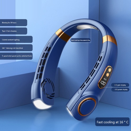 Wearable 5 Speed Fan with LED - Blue