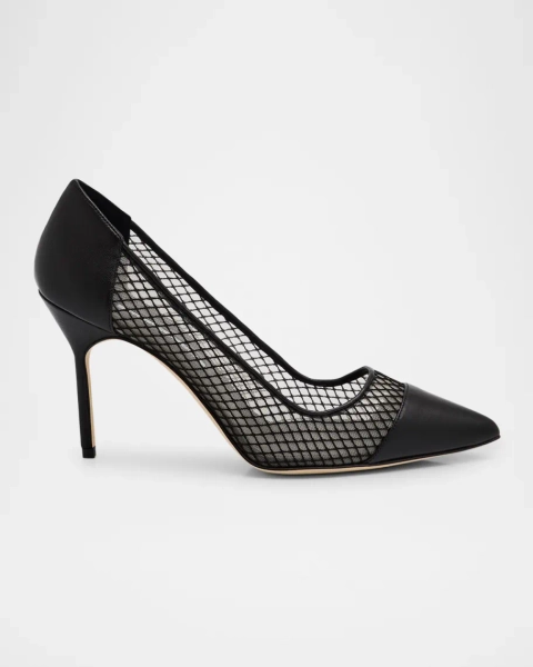 Capcour Net Leather Cap-Toe Pumps