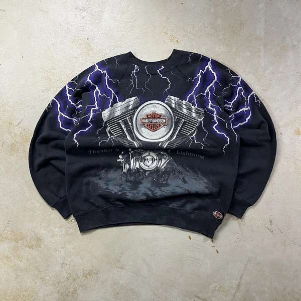rare 90s harley davidson lightning aop sweatshirt