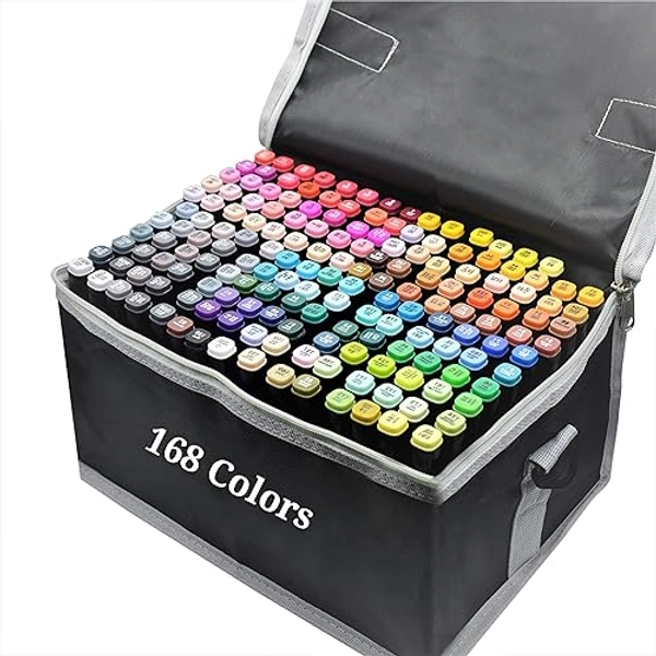 168 Colors Alcohol Markers Art Markers for drawing Professional Dual Tips markers Permanent marker for Adults Alcohol Based markers Sketch Markers for Painting, Coloring(168 black)