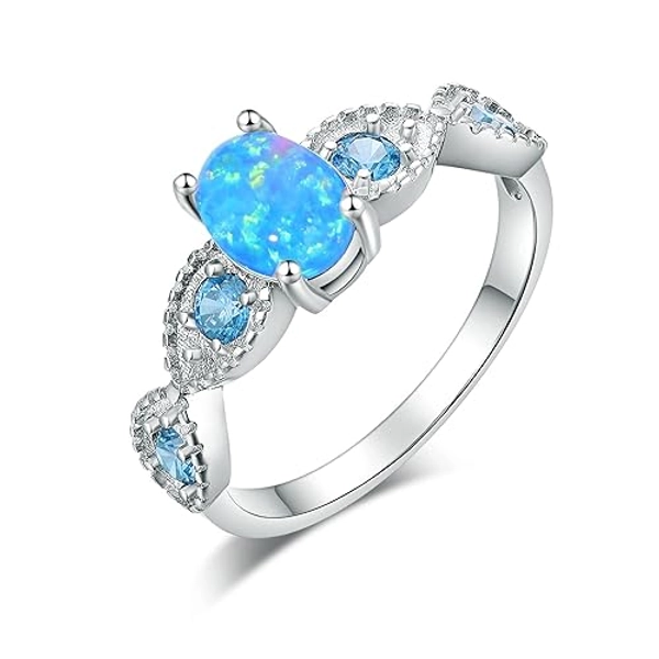 CiNily 18K Gold Plated Opal Ring-White Fire Opal & Amethyst & Cubic Zirconia Women Jewelry Gemstone Engagement Anniversary Ring Size 5-13