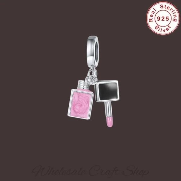 Nail Polish Dangle Charm, Charm for Bracelet, 925 Sterling Silver Charm Fits Original, Nail Varnish Charm, Gift for Her, Makeup Charm