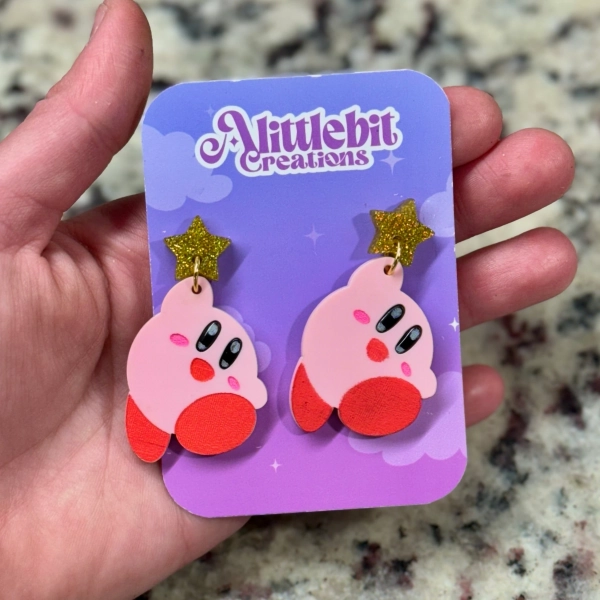 Kirby earrings | cute kawaii earrings | Kirby dangle earrings | acrylic earrings | acrylic | handmade earrings | kawaii | Nintendo game
