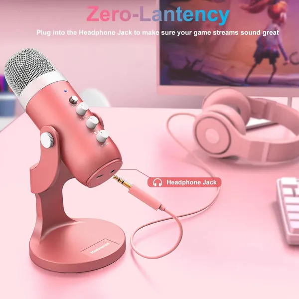 USB Pink Studio Gaming Streaming Podcasting Microphone for PC Mac Computer