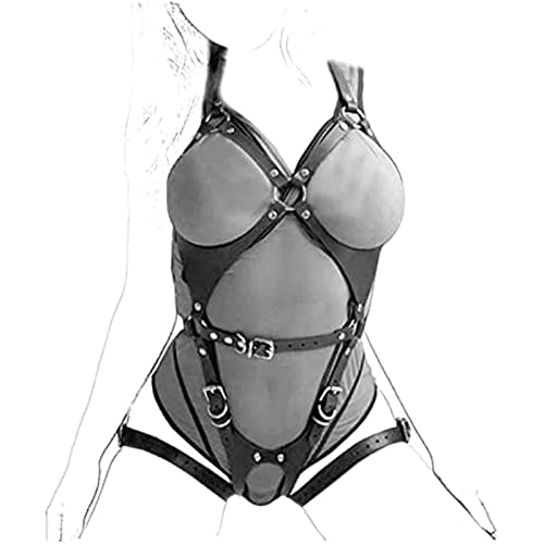 Women Faux Leather Bondage Body Belt Adjustable Belt Sexy Punk Strapless Strap Lingerie Garter Belts - F - Black