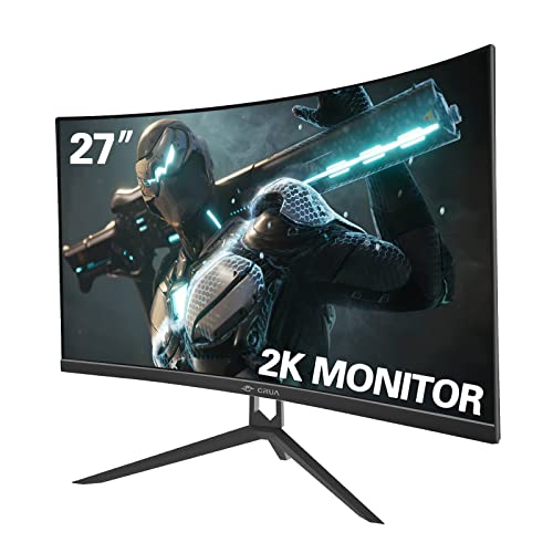 CRUA 27" Curved Gaming Monitor, QHD(2560x1440P)2K 144HZ 1800R 99%sRGB Professional Color Gamut Computer Monitor, 2msGTG with FreeSync, 3 Sides Frameless, Low Blue Light, VESA Mountable(HDMI,DP)-Black - 27 ” Curved QHD 2K 144HZ