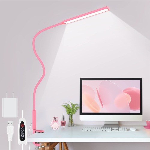 LED Desk Lamp, YOTUTUN Pink Table Lamp with Clamp, Flexible Gooseneck Desk Light, Eye-Caring Architect Desk Lamp, 3 Modes 10 Brightness Levels, Memory Function Desk Lamps for Home Office, 10W