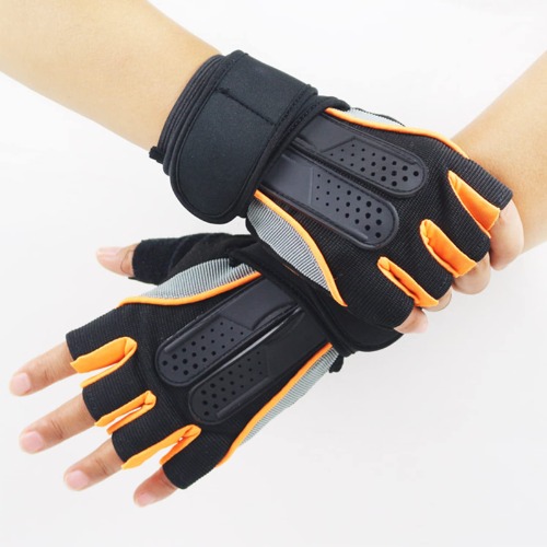 Guantes de acondicionamiento físico,guantes de levantamiento de pesas,guantes de ejercicio de medio dedo,guantes de entrenamiento con soporte de muñeca,para dominadas,levantamiento de pesas - G - Naranja