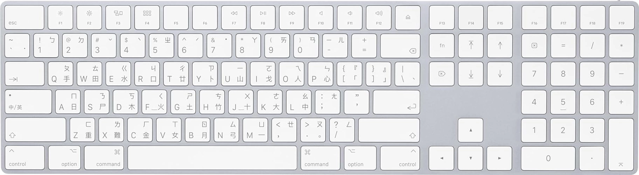 Apple Magic Keyboard with Numeric Keypad: Wireless, Bluetooth, Rechargeable. Works with Mac, iPad, or iPhone; Traditional Chinese - Cangjie & Zhuyin - White