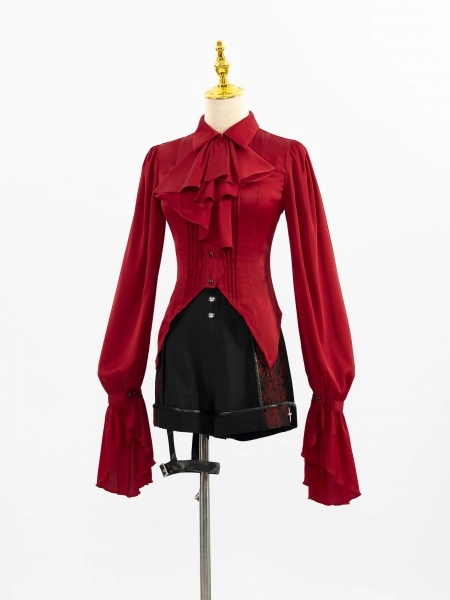 Red Pleated Long Sleeve