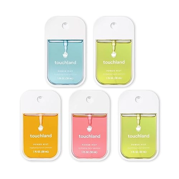 Touchland Power Mist Hydrating Hand Sanitizer Spray, FRESH 5 Set (Mint, Citrus, Lemon Lime, Aloe, Watermelon), 1 FL. OZ. Travel Size (Set of 5)