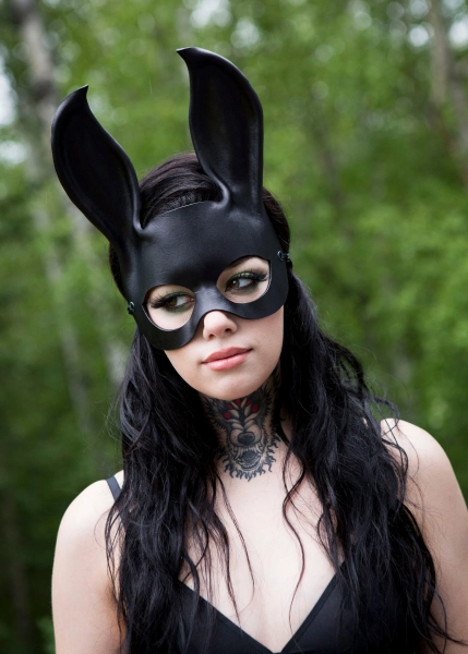 Black leather Rabbit Mask / Leather bunny mask / halloween mask / masquerade mask / mardi gras mask / black mask / leather mask