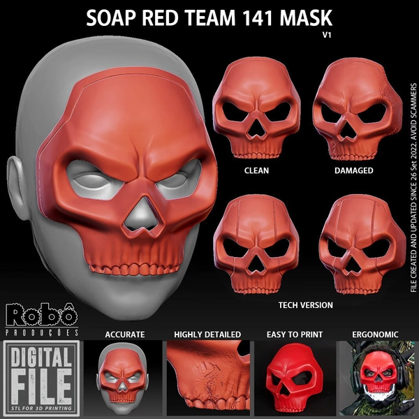 Soap Mask Ghost Red Team 141 - STL model 3D print file