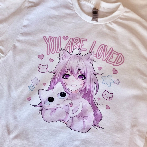 Aesthetic Kawaii Cat Shirt, Harajuku Shirt, Aesthetic Clothing, Menhera Fashion Anime Tee, Pastel Goth, Kawaii Clothes, Cotton Unisex Shirt