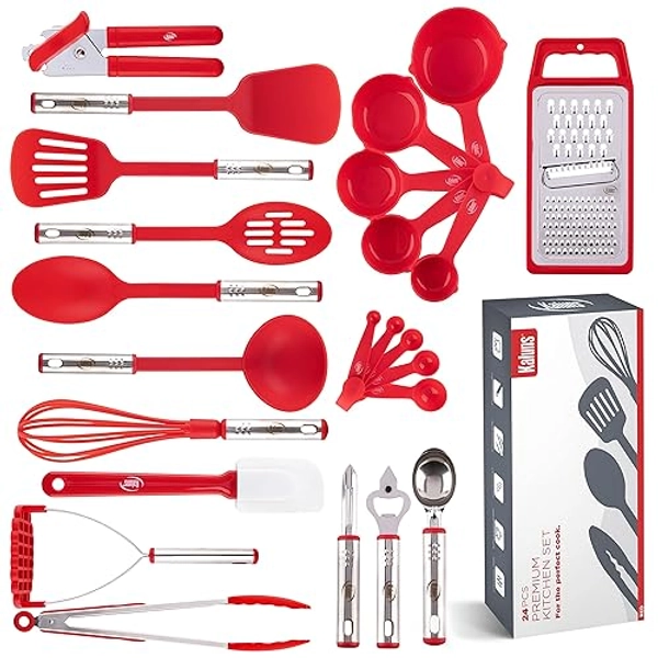 Kitchen Utensils Set, Cooking Utensil Set Kitchen Gadgets, Pots and Pans set Nonstick and Heat Resistant, 24 Pcs Nylon and Stainless Steel, Spatula Set, Apartment Essentials Kitchen Cookware Sets