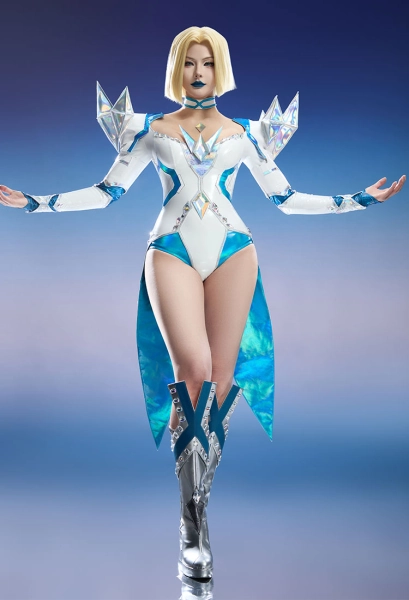 Rival Girl White Queen Cosplay Costume Jumpsuit with Shoulder Armor and Hand Sleeves