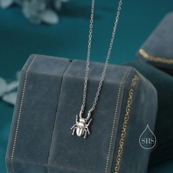 Tiny Stag Beetle Pendant Necklace in Sterling Silver, Beetle Necklace, Silver or Gold or Rose Gold Cute Quirky and Fun - Etsy UK