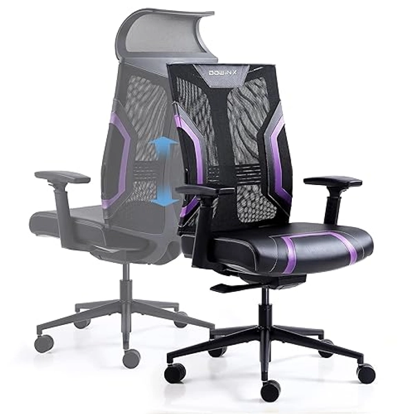 Dowinx Chaise de Bureau avec Accoudoirs 3D, Fauteuil de Bureau avec Appuie-tête et Support Lombaire, Gaming Siège Ergonomique à Dossier en Maille pour Le Bureau, la Maison, Noir Violet