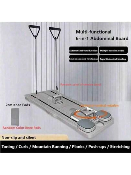 1 Set Foldable Multifunctional Fitness Abdominal Board, Home Curl Wheel, Push-Up Fitness Equipment, Mountaineering Running, Stretch Bands (Random Color Knee Pads/Resistance Bands)